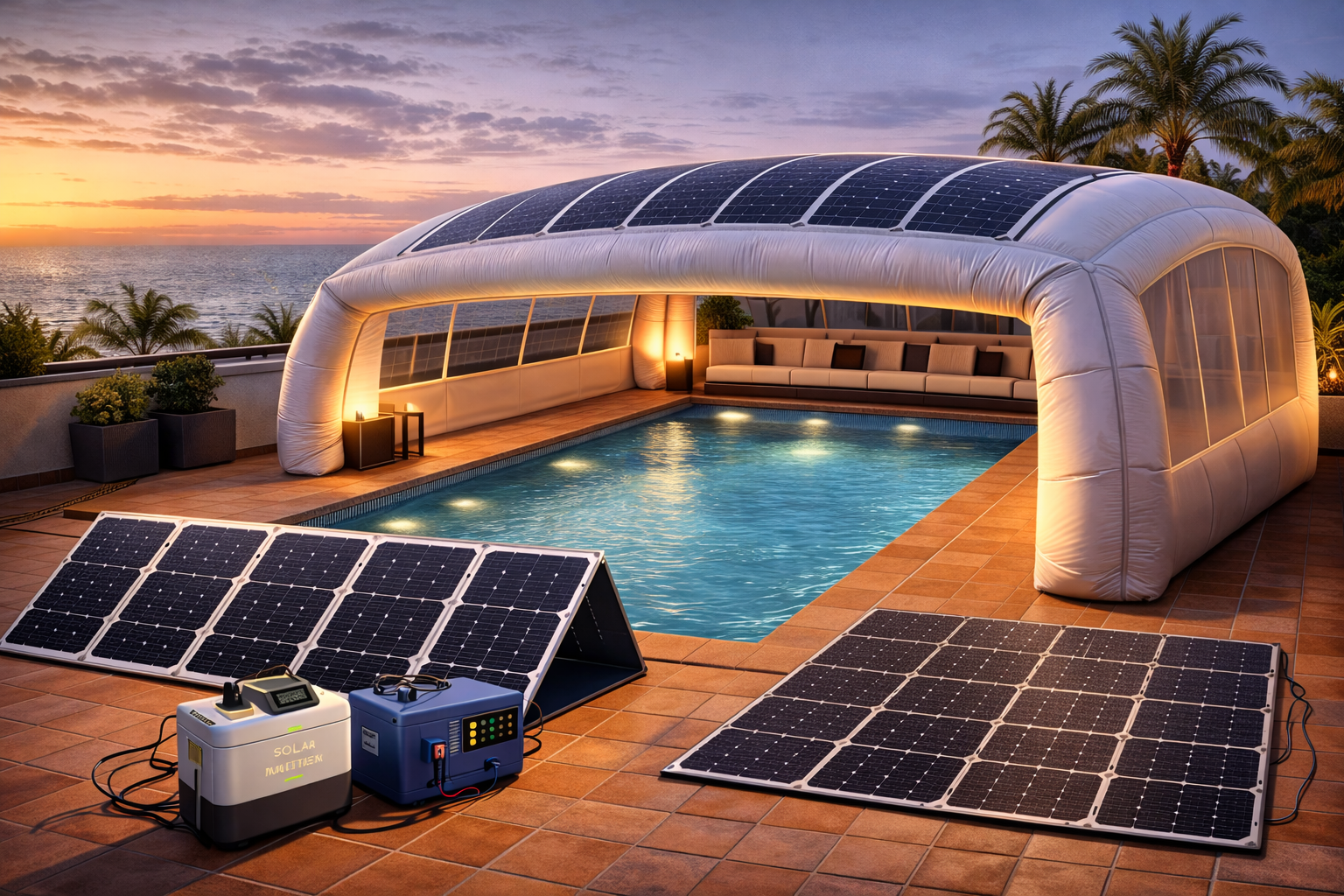 Inflatable Pool Cover + Mini Solar Station