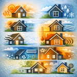 Home Climate Adaptation - Comfort all year, no renovations Made. Climate-adaptive home showing summer heat, humidity control, and winter insulation for year-round comfort